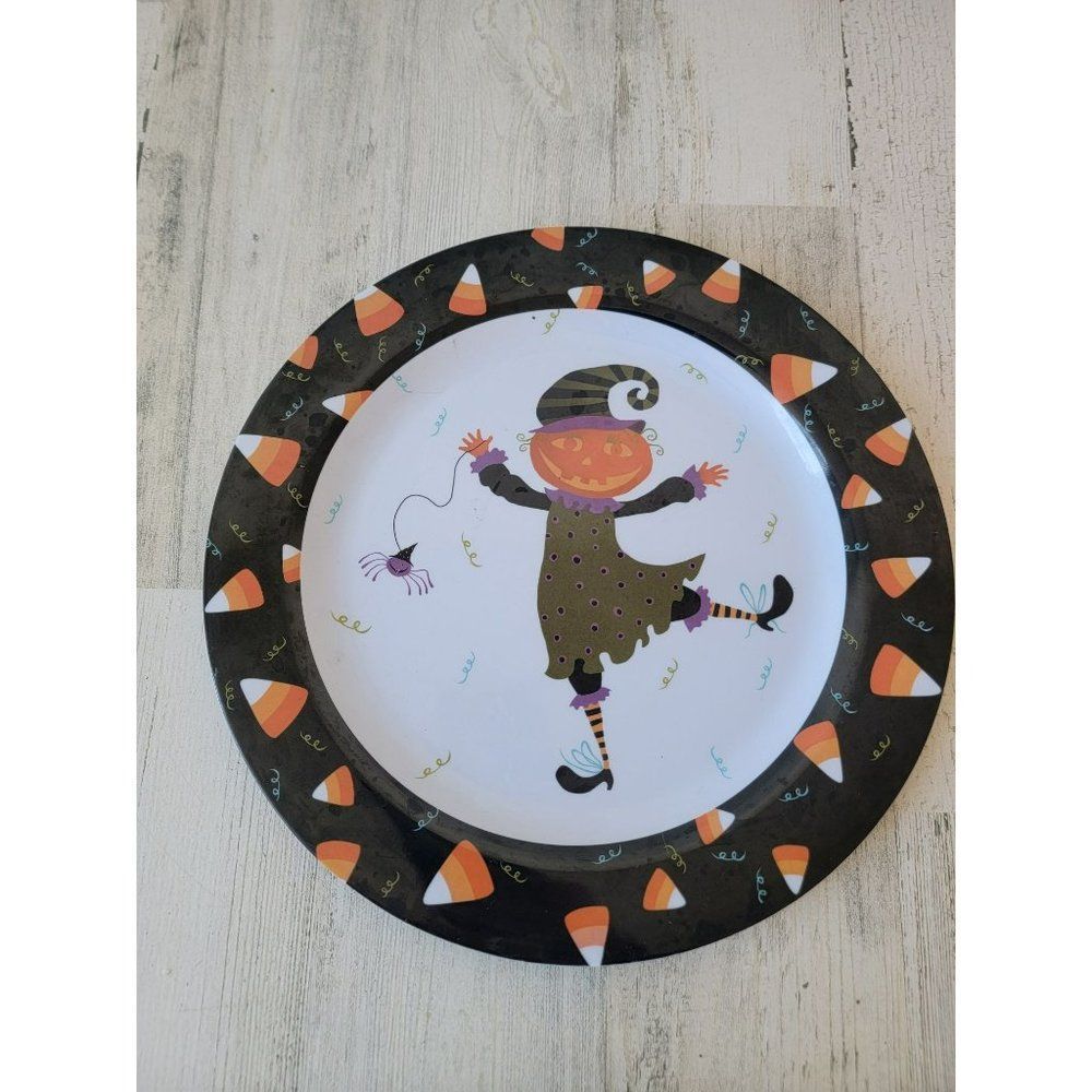 Pumpkin scarecrow candycane Halloween plate decor